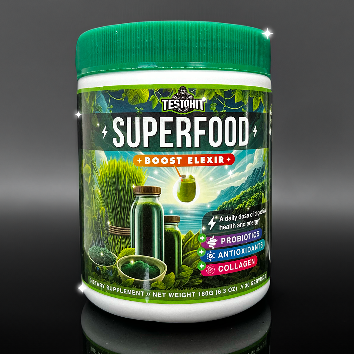 SUPERFOOD – žaliasis ELIKSYRAS kasdieniam smoothie – viskas viename – probiotikai, antioksidantai, kolagenas